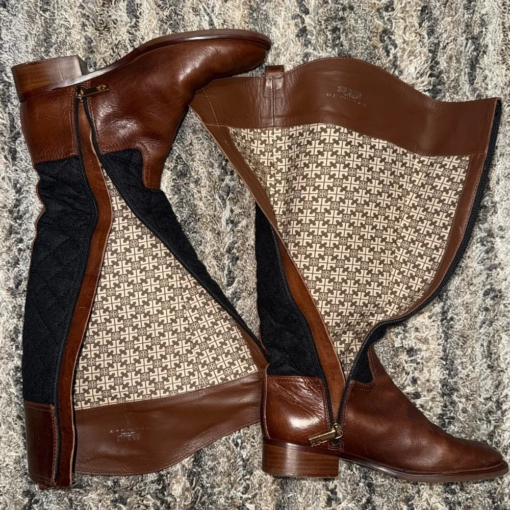 Tory Burch Brown Leather & Monogram Quilted Boots